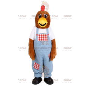 Hen in Blue Overalls BIGGYMONKEY™ Mascot Costume. hen costume -