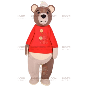 BIGGYMONKEY™ mascot costume of brown bear with red sweater.