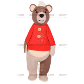 BIGGYMONKEY™ mascot costume of brown bear with red sweater.