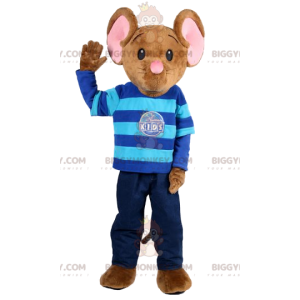 BIGGYMONKEY™ maskotdräkt av brun mus i jeans och randig tröja.