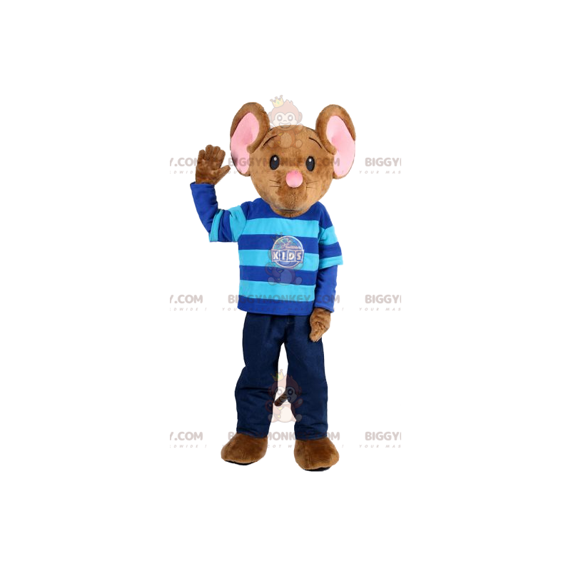 BIGGYMONKEY™ Costume da mascotte di topo marrone in jeans e