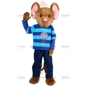 BIGGYMONKEY™ Mascot Costume of Brown Mouse in Jeans and Striped