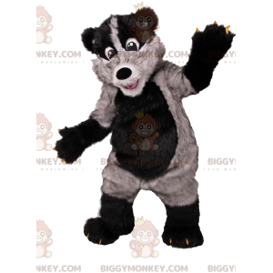 Super sjov sort og grå bjørn BIGGYMONKEY™ maskot kostume.
