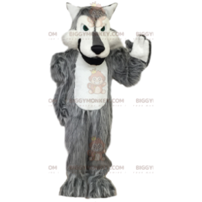 Costume da mascotte BIGGYMONKEY™ lupo grigio e bianco. costume