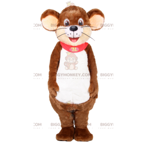 Fato de mascote BIGGYMONKEY™ de rato castanho com capa vermelha