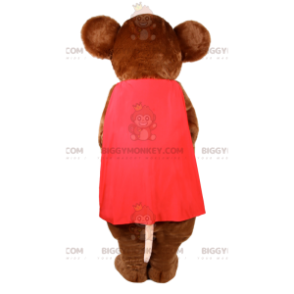 Braune Maus BIGGYMONKEY™ Maskottchenkostüm mit rotem Umhang -