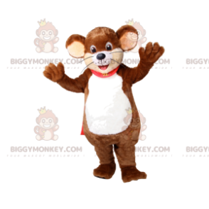 Braune Maus BIGGYMONKEY™ Maskottchenkostüm mit rotem Umhang -