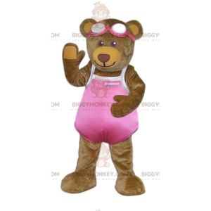 BIGGYMONKEY™ Mascot Costume Brown Bear Cub in Pink Swimsuit –