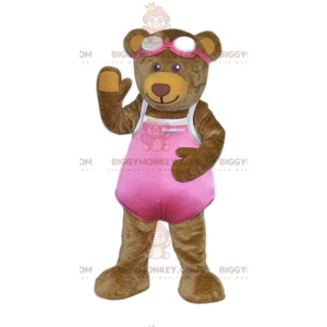 BIGGYMONKEY™ Maskotdräkt Brun björnunge i rosa baddräkt -