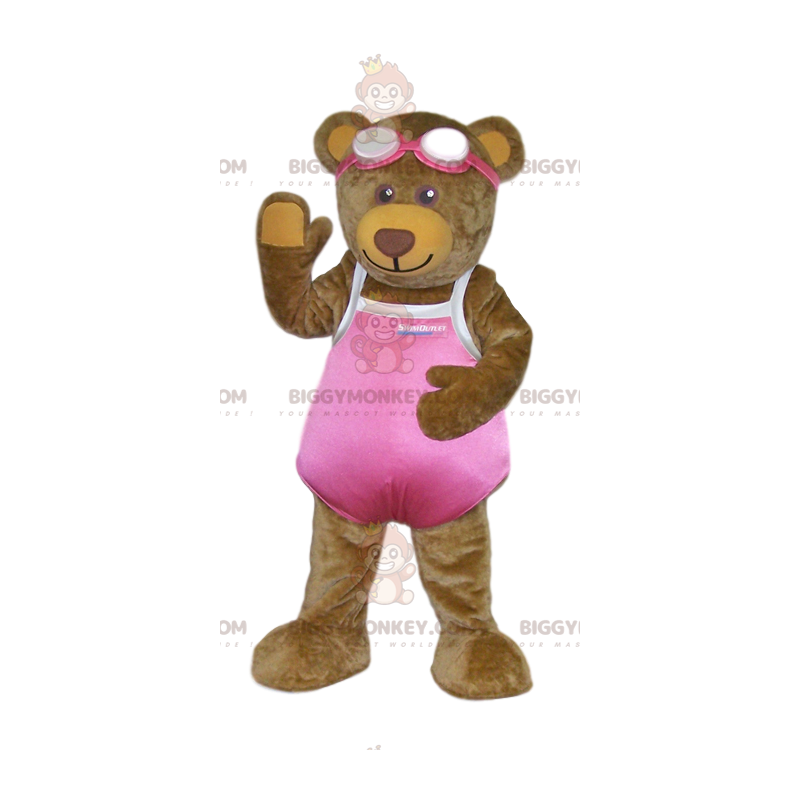 BIGGYMONKEY™ Mascot Costume Brown Bear Cub in Pink Swimsuit –