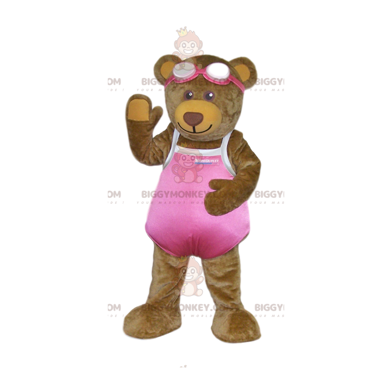 BIGGYMONKEY™ maskotkostume Brun bjørneunge i lyserød badedragt