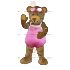 BIGGYMONKEY™ Mascot Costume Brown Bear Cub in Pink Swimsuit –