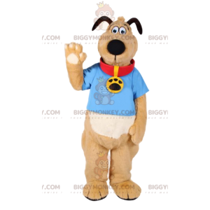 Dog BIGGYMONKEY™ mascot costume with red collar and blue