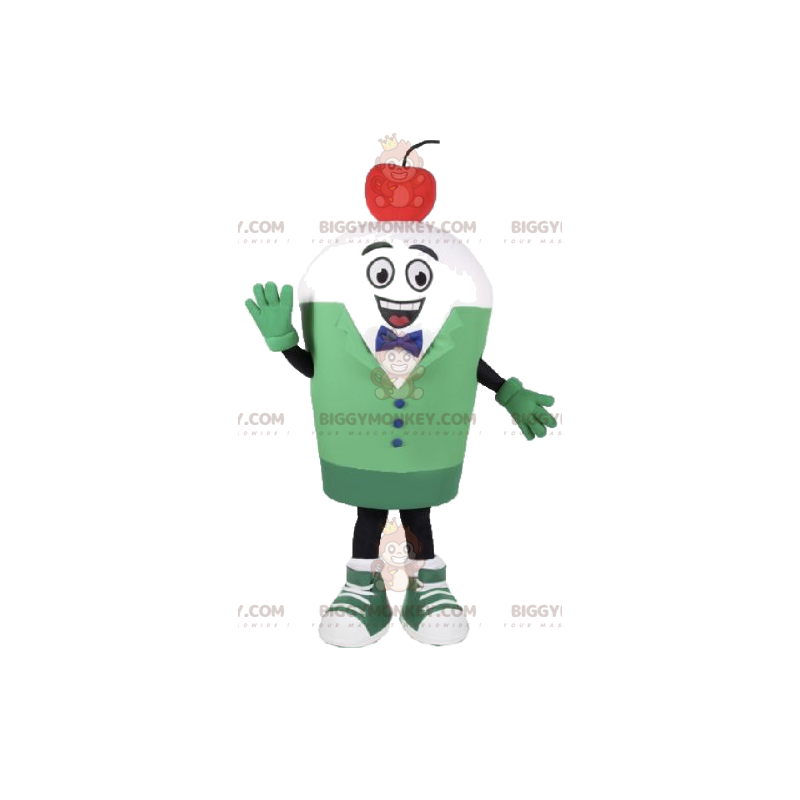 BIGGYMONKEY™ Maskotdräkt Vit snögubbe i grön kostym -