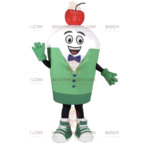 BIGGYMONKEY™ Μασκότ Κοστούμι Λευκός Χιονάνθρωπος με πράσινο