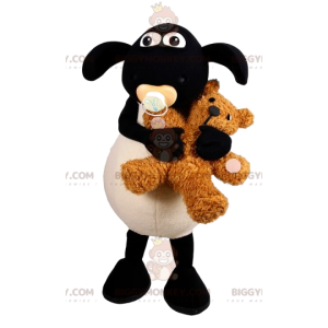 Costume de mascotte BIGGYMONKEY™ de mouton blanc et noir avec