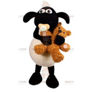 Costume de mascotte BIGGYMONKEY™ de mouton blanc et noir avec