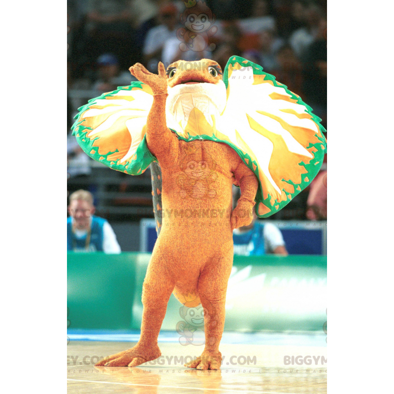 Costume de mascotte BIGGYMONKEY™ de dinosaure orange vert et