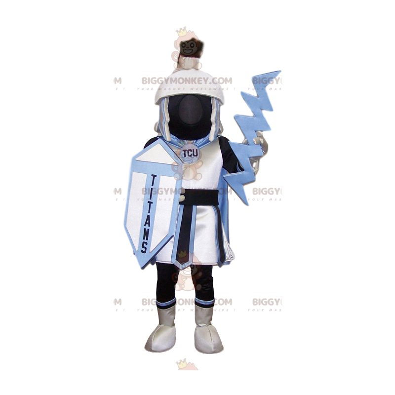 BIGGYMONKEY™ Mascot Costume Black and White Warrior with Shield