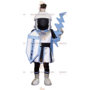 BIGGYMONKEY™ Mascottekostuum Zwart-witte krijger met schild -