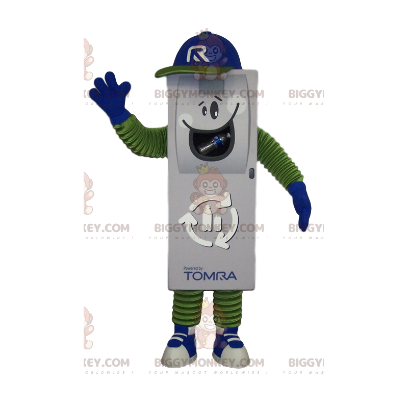 White remote control BIGGYMONKEY™ mascot costume with blue cap