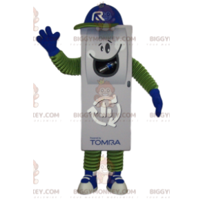 White remote control BIGGYMONKEY™ mascot costume with blue cap
