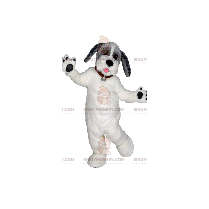 Fantasia de mascote BIGGYMONKEY™ cão branco com linda coleira