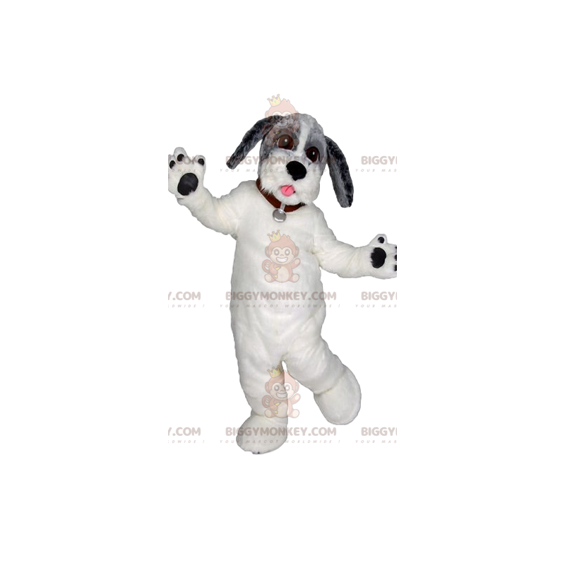Kostium maskotki BIGGYMONKEY™ — biały pies z pięknym czerwonym