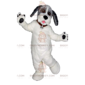 BIGGYMONKEY™ Mascottekostuum Witte hond met mooie rode kraag -
