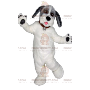 Fantasia de mascote BIGGYMONKEY™ cão branco com linda coleira