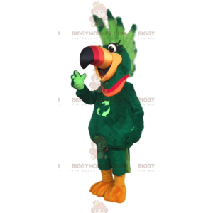 Disfraz de mascota BIGGYMONKEY™ Loro verde con cresta verde