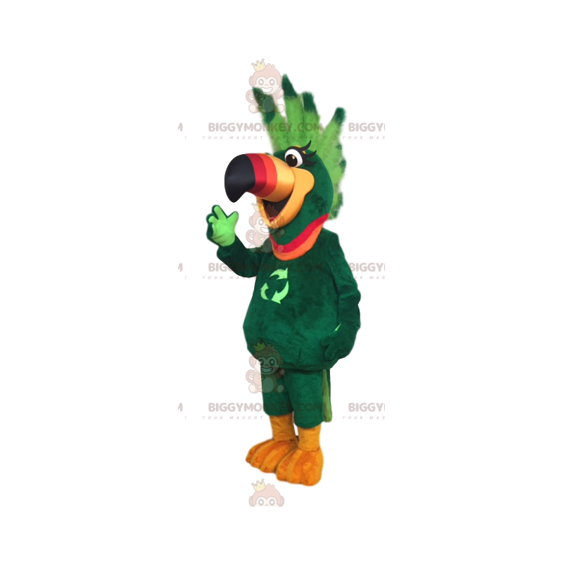 BIGGYMONKEY™ Mascot Costume Green Parrot with Neon Green Crest
