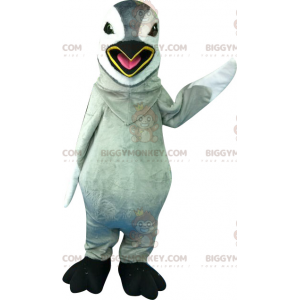 Fantasia de mascote de pinguim gigante cinza e branco