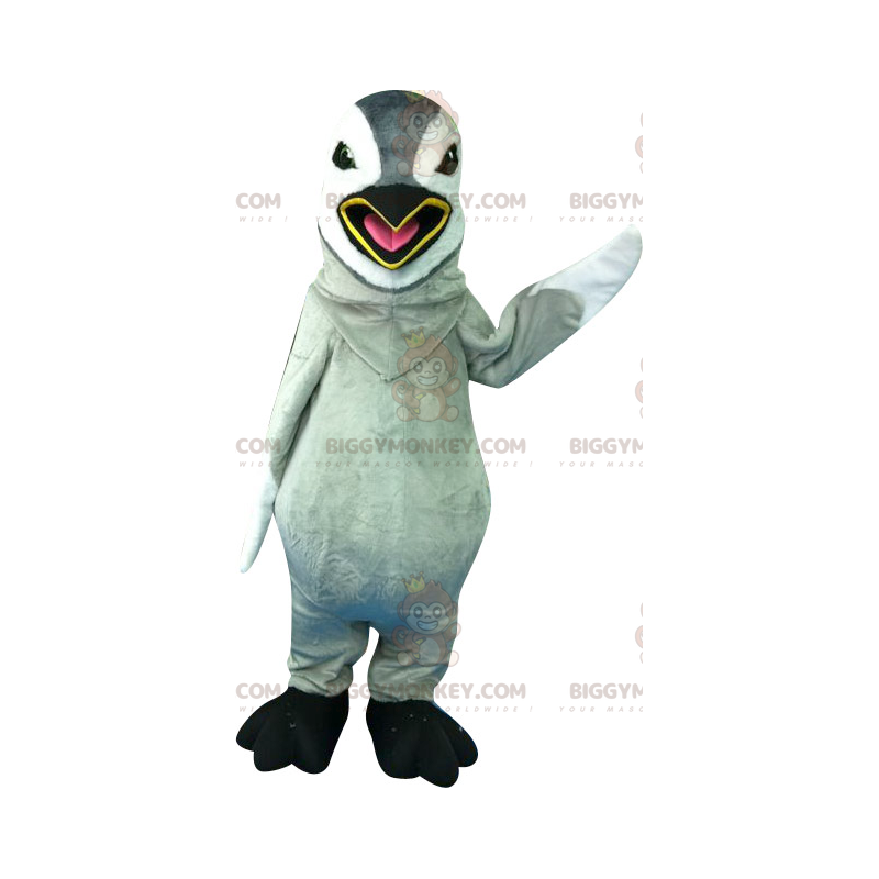 Costume da mascotte gigante grigio e pinguino bianco