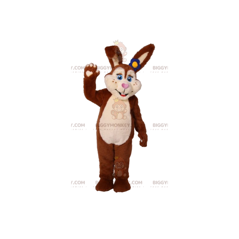 Costume de mascotte BIGGYMONKEY™ de lapine marron et crème.