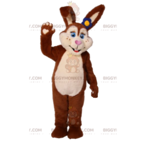 Costume de mascotte BIGGYMONKEY™ de lapine marron et crème.