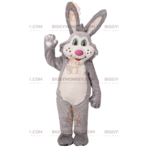 Grå och vit kanin BIGGYMONKEY™ maskotdräkt. kanin kostym -