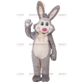 Traje de mascote de coelho cinza e branco BIGGYMONKEY™.