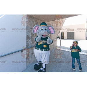 BIGGYMONKEY™ Mascot Costume Gray Elephant Gray Mouse In Green