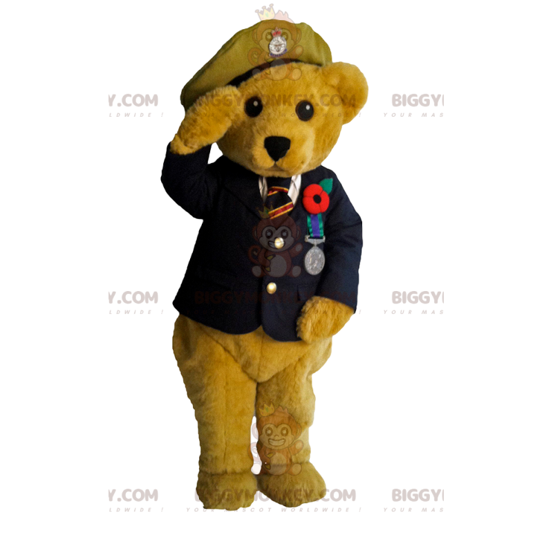 Costume de mascotte BIGGYMONKEY™ d'ourson en tenue d'officier.