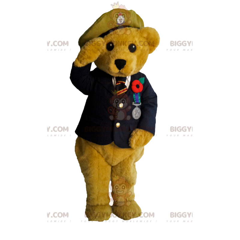Disfraz de mascota de oso BIGGYMONKEY™ con vestido de oficial.