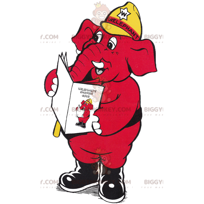 Traje de mascote BIGGYMONKEY™ de elefante vermelho com capacete