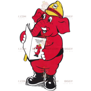 Traje de mascote BIGGYMONKEY™ de elefante vermelho com capacete