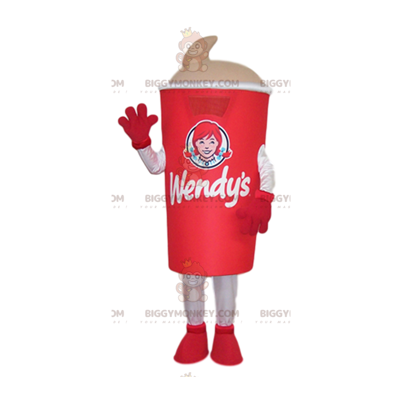 Costume de mascotte BIGGYMONKEY™ de pot de glace rouge et blanc