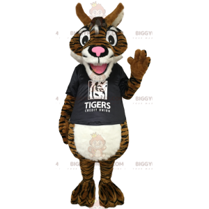Costume mascotte BIGGYMONKEY™ tigre marrone con t-shirt nera -