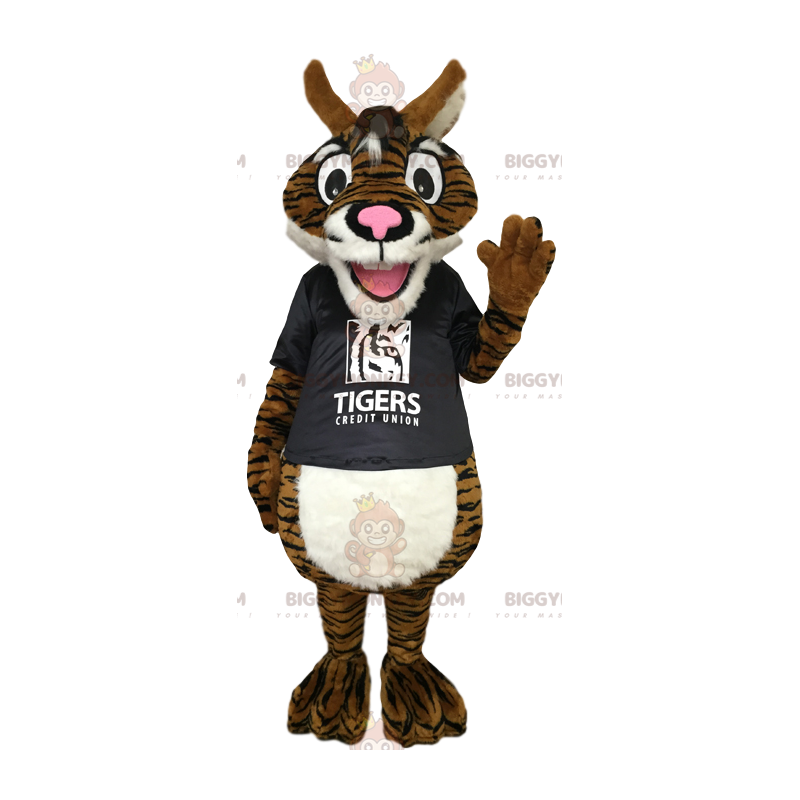 Bruine tijger BIGGYMONKEY™ mascottekostuum met zwart T-shirt -