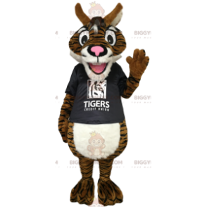 Costume mascotte BIGGYMONKEY™ tigre marrone con t-shirt nera -