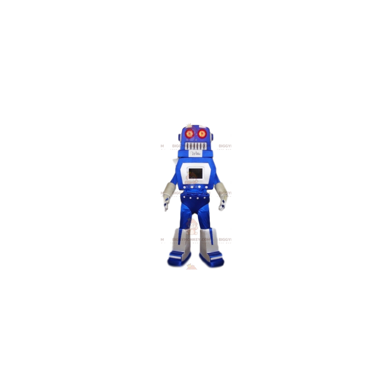 Blauw en wit grappig robot BIGGYMONKEY™ mascottekostuum. robot