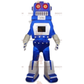 Blau-weißer lustiger Roboter BIGGYMONKEY™ Maskottchenkostüm.