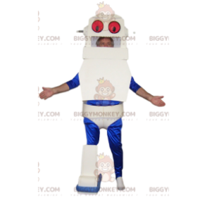 Costume de mascotte BIGGYMONKEY™ de robot blanc et bleu.